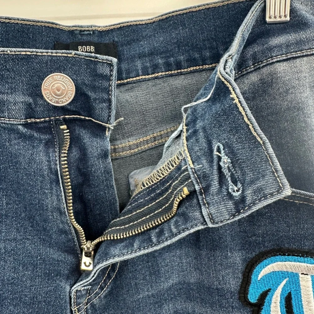 True Religion Bobby Applique Relaxed Baggy Jeans Medium Blaze Wash 33X32 NWT New